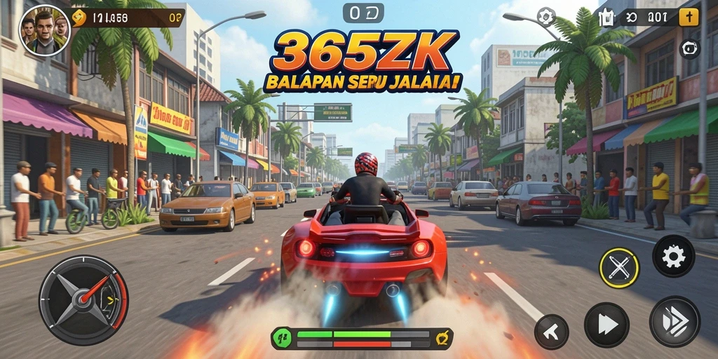 Screenshot gameplay 365ZK yang menampilkan balapan intens di trek kota.