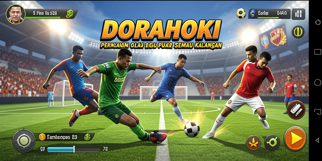 Tangkapan layar utama <strong>DORAHOKI</strong> menampilkan aksi intens dalam permainan olahraga.