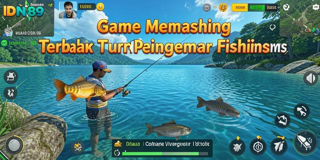 Screenshot gameplay IDN89 menampilkan aksi memancing yang mendebarkan di lokasi indah.