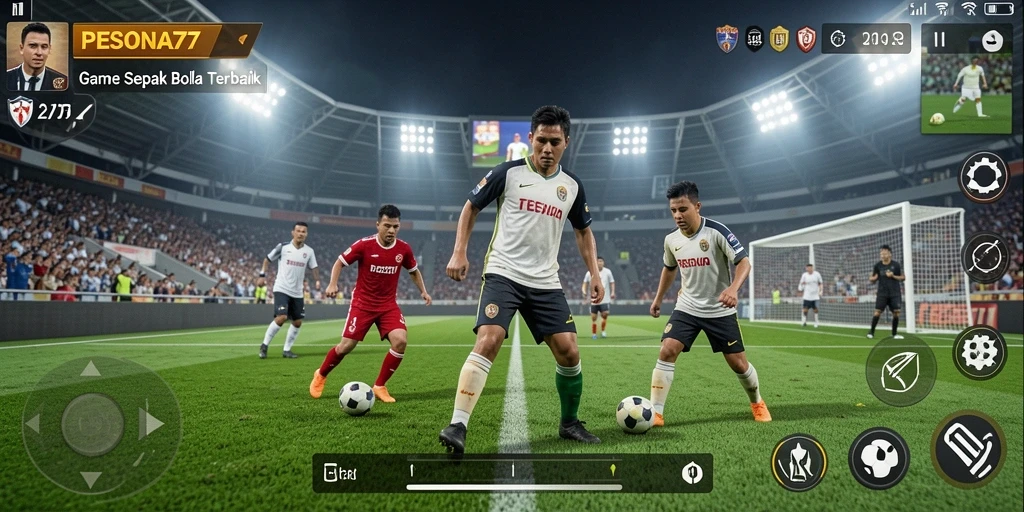 Tampilan gameplay PESONA77 dengan aksi sepak bola yang seru.