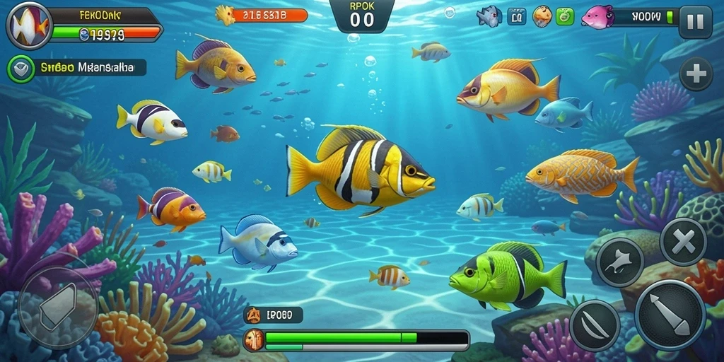 Tangkapan layar RPOK menunjukkan aksi menembak ikan berwarna-warni.