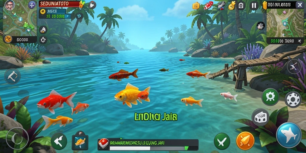Gameplay SEDUNIATOTO menunjukkan momen menarik saat memancing.
