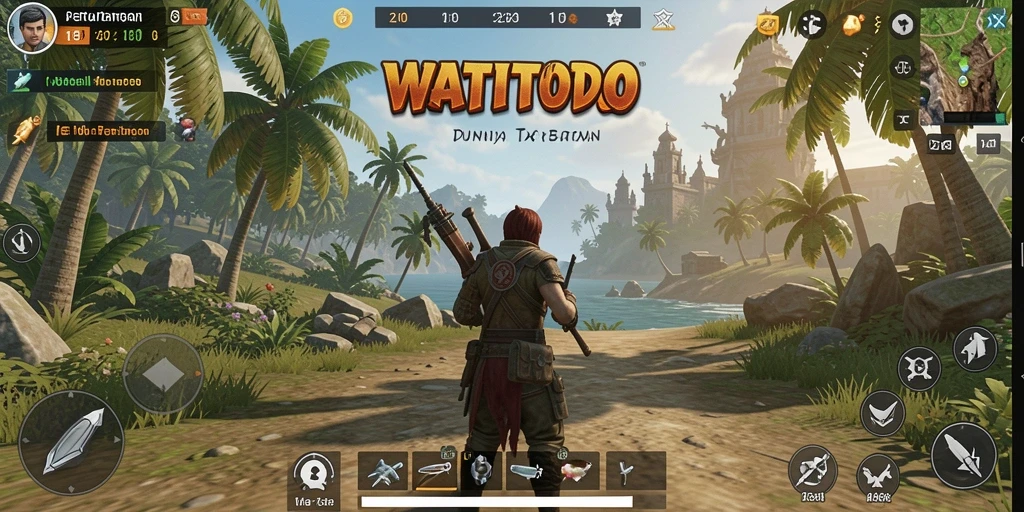 Gameplay WATITOTO menampilkan petualangan seru di dunia terbuka.