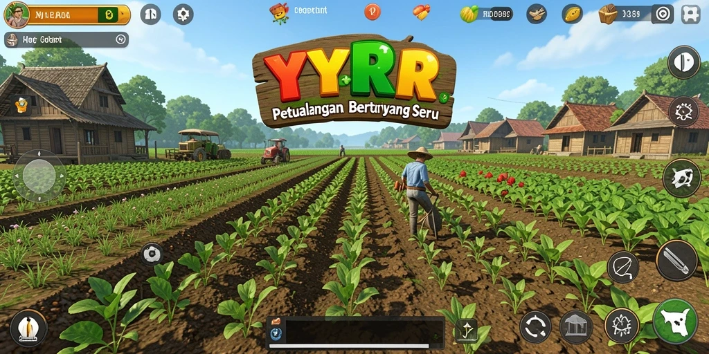 Tangkapan layar utama YYRR dengan gameplay bertani yang menarik.